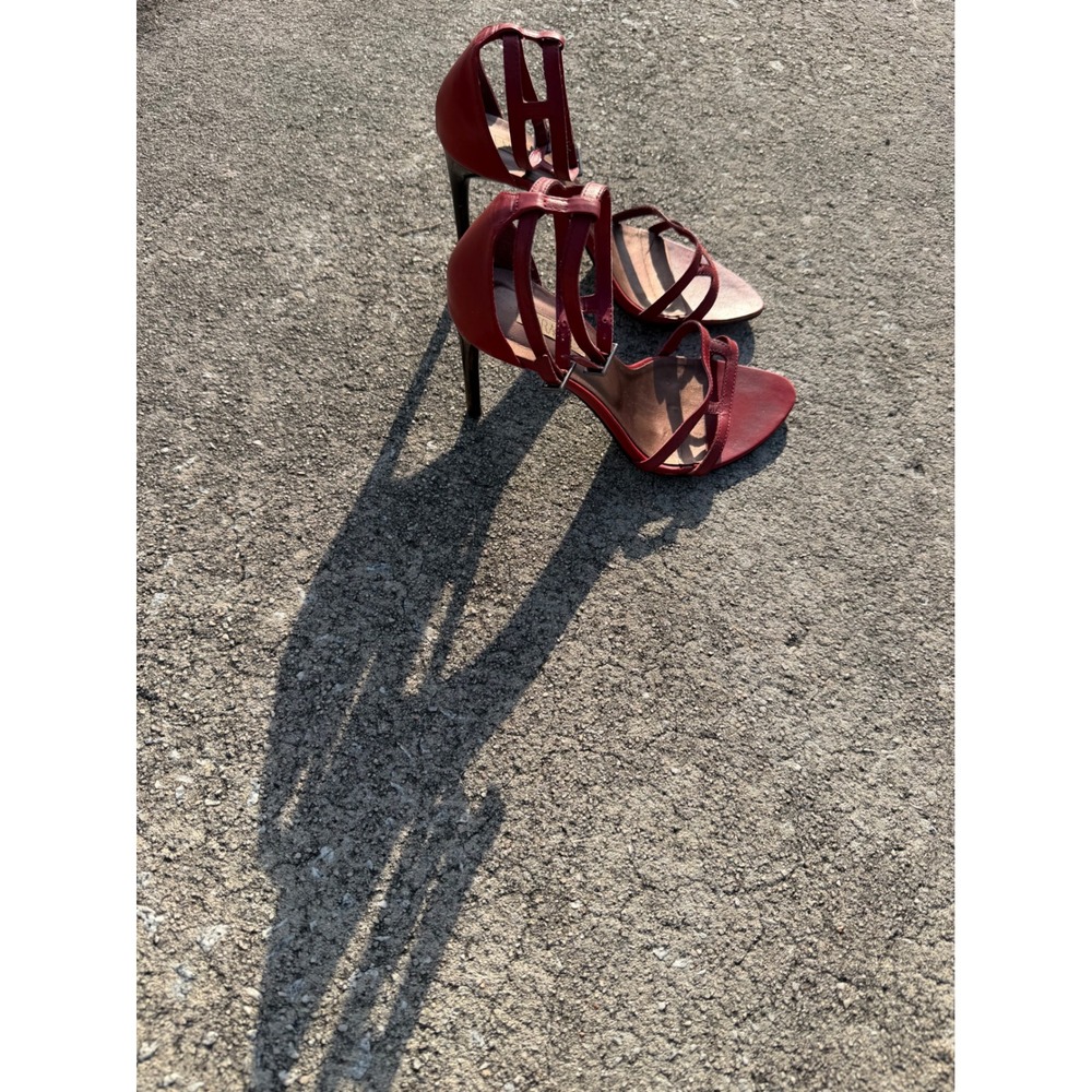 Maraolo Red Leather Strappy Ankle Strap Stiletto Heels Size 6 Made in Brazil